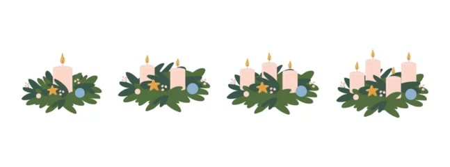Fotobehang Advent wreaths set with candles.Vector illustration in flat style © cottidie