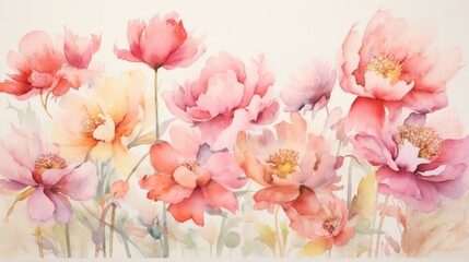Soft and Full Watercolor Peony Field AI Generated