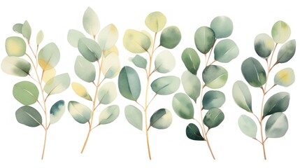 Watercolor eucalyptus branches with leaves. Hand painted illustration. Generative AI