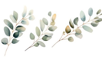 Eucalyptus branches with leaves. Watercolor illustration. Generative AI