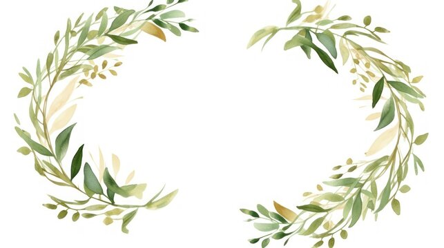 Watercolor olive wreath. Hand painted illustration on white background. Generative AI