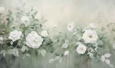 White roses on grunge background. Watercolor painting. illustration. Generative AI
