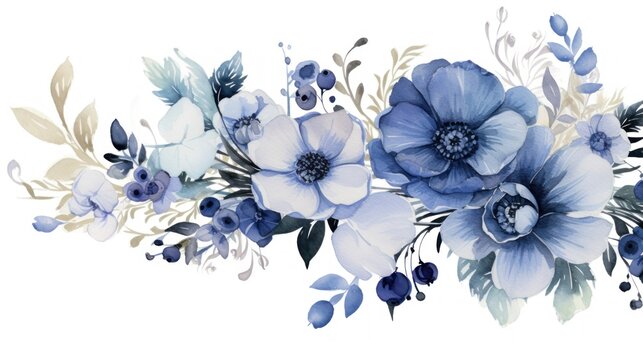 Seamless pattern with blue anemones. Watercolor. Handmade. Generative AI