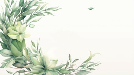 Watercolor floral background with green eucalyptus branches and leaves. Generative AI