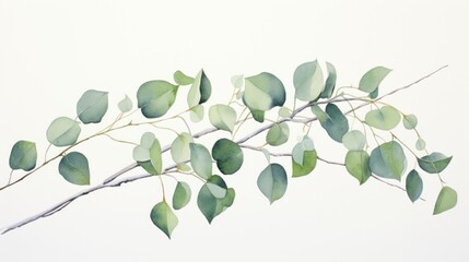 Eucalyptus branch with green leaves isolated on white background Generative AI