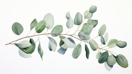 Eucalyptus branch with green leaves isolated on white background Generative AI