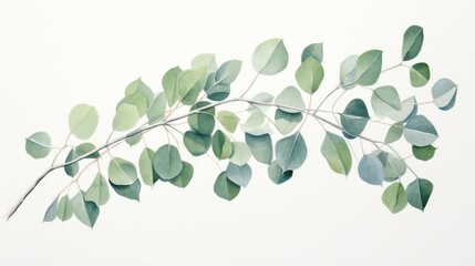 Eucalyptus branches on white background. Flat lay, top view. Generative AI