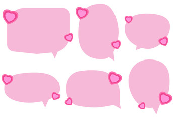Set pink valentines day speech bubbles on white background with hearts