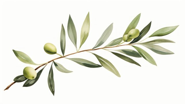 Olive branch with green olives. Isolated on white background Generative AI © Alex