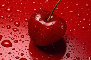 red cherry, drops water cherry, black cherries, red background