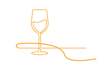 Continuous line drawing of champagne wine glass art vector style. Concept of celebration