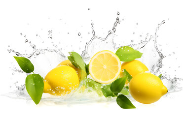 lemon drops water, lemon juice, white background