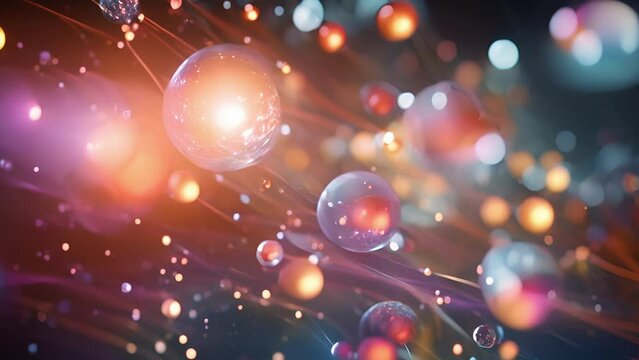 Closeup of a dense and chaotic mixture of quarks and gluons, moving in all directions at once. Some form temporary s, only to quickly disintegrate and reform as the tiny particles continue