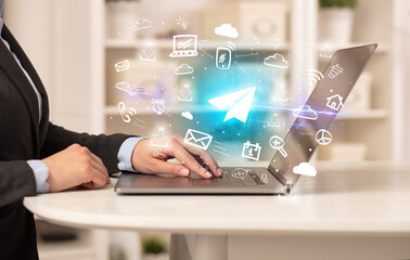 Businessman working on laptop with new business concept