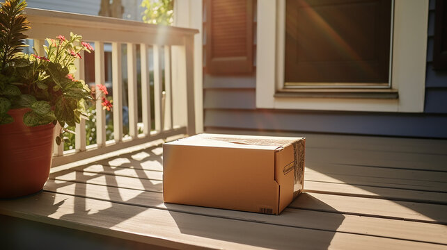package in a cardboard box on the porch of the house