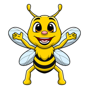Cute bee cartoon on white background