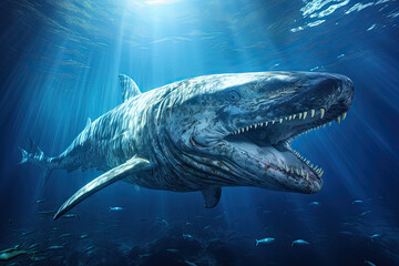 Fototapeta premium A shark with its mouth open in the water