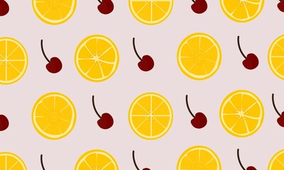 seamless pattern with oranges and cherry