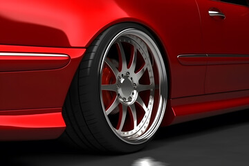 Closeup detail of Red Aluminum car wheel. Neural network AI generated art