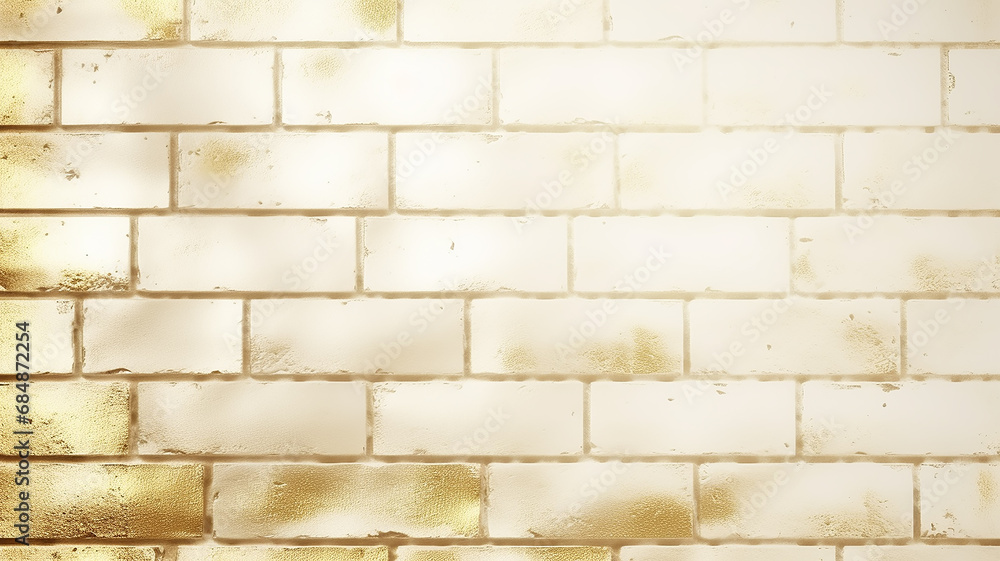 Wall mural brick wall light white gold background, empty vintage wall surface, copy space