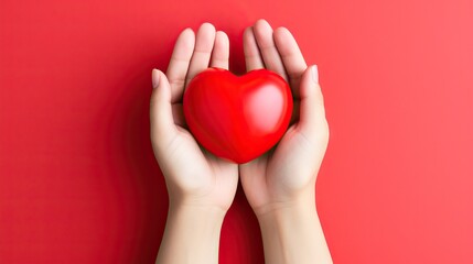 Fototapeta premium Heart held by woman's hands on colorful background. World health day