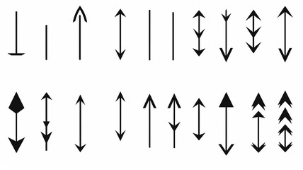 arrow, collection of icons of small black pointer arrows for design isolated on a white background, flat minimalism graphics, set of illustrations