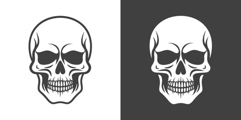 Vector Black and White Skull con Set Isolated. Skulls Collection with Outline, Cut Out Style in Front View. Hand Drawn Skull Head Design Template