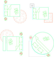 vector illustration of a detailed sketch of the interior of a bedroom with a top view of the mattress
