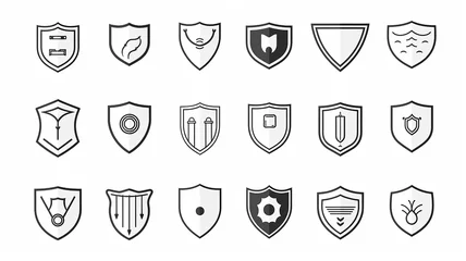 Foto op Canvas collection of shield icons isolated on a white background, flat minimalism graphics, set of protection icons © kichigin19