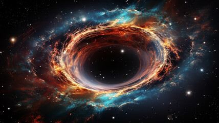 black hole, illustration of a multicolored singularity in outer space abstract fictional bright cosmic background
