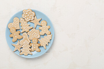 Cute homemade Christmas cookies on concrete background,top view