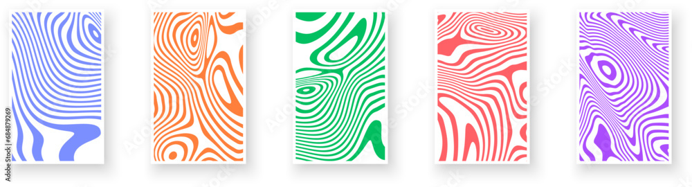 Poster set of contrast abstract poster designs with optical interference effect. illusion of movement for b