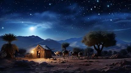 Fotobehang christmas nativity scene, illustration, christmas eve greeting card © kichigin19