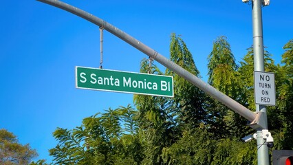 Santa Monica Boulevard Street sign in Beverly Hills - travel photography