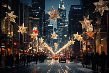 A city street filled with lots of stars created with generative AI technology
