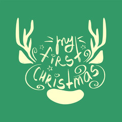 My first Christmas vector illustration. Brush calligraphy white background. Hand drawn lettering for Xmas greetings cards, invitations, Good for baby t-shirt, mug, gifts.