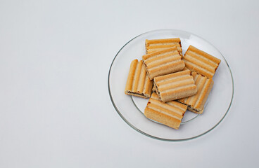 Appetizers, baked yellow flour filling copy paste isolated from white background