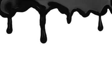 Black viscous liquid flowing on white background