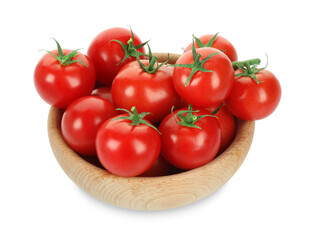 Bowl with fresh ripe cherry tomatoes isolated on white