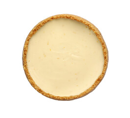 Tasty vegan tofu cheesecake isolated on white, top view