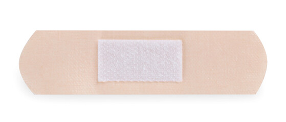 One medical adhesive bandage isolated on white, top view