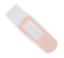 One medical adhesive bandage isolated on white, top view
