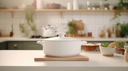 Fototapeta na wymiar White casserole on a kitchen table.