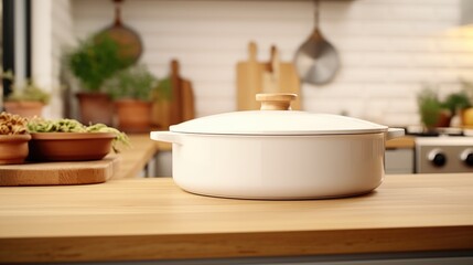 Fototapeta na wymiar White casserole on a kitchen table.