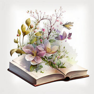 book with flowers, Flower Book Watercolor