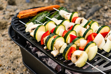 Grilled vegetables on barbecue grill