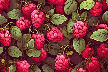 Ravishing Raspberry Red: A Juicy Berry Pattern Delight - obrazy, fototapety, plakaty