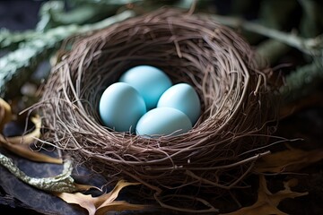 Fototapeta na wymiar Delicate Bird's Nest Design in Robin's Egg Blue