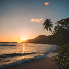 Fototapeta na wymiar Stunning Sunset Over a Serene Beach
