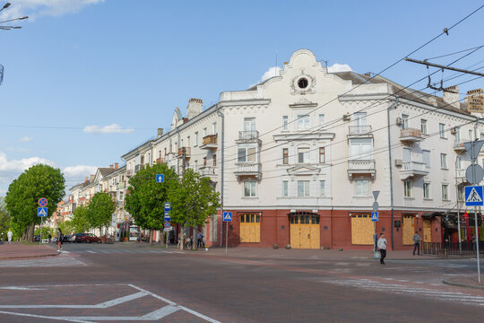 historical buildings on the side of the street in chernihiv